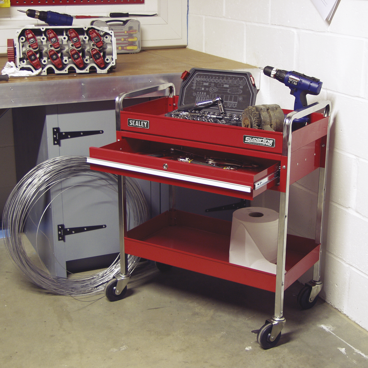 Superline PRO® Heavy-Duty Workshop Trolley with Drawer, 2-Level (CX101D)