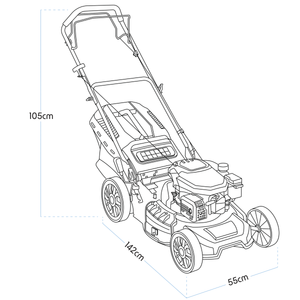 Dellonda DG101 Self-Propelled Petrol Lawnmower Grass Cutter, 18"460mm Cutting Width, 4-Stroke, 144cc