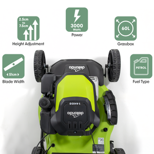 Dellonda DG101 Self-Propelled Petrol Lawnmower Grass Cutter, 18"460mm Cutting Width, 4-Stroke, 144cc