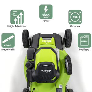 Dellonda Self-Propelled Petrol Lawnmower Grass Cutter with Height Adjustment & Grass Bag 170cc 20"/51cm 4-Stroke Engine