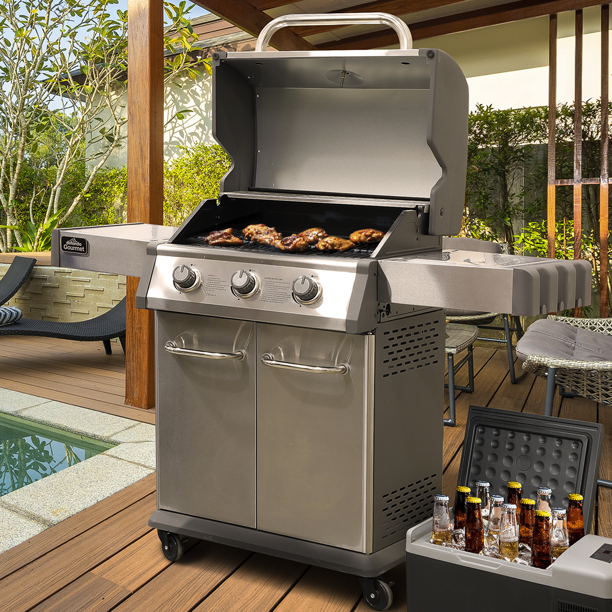 Dellonda DG16 3 Burner Deluxe Gas BBQ Grill with Piezo Ignition & Thermometer, Stainless Steel