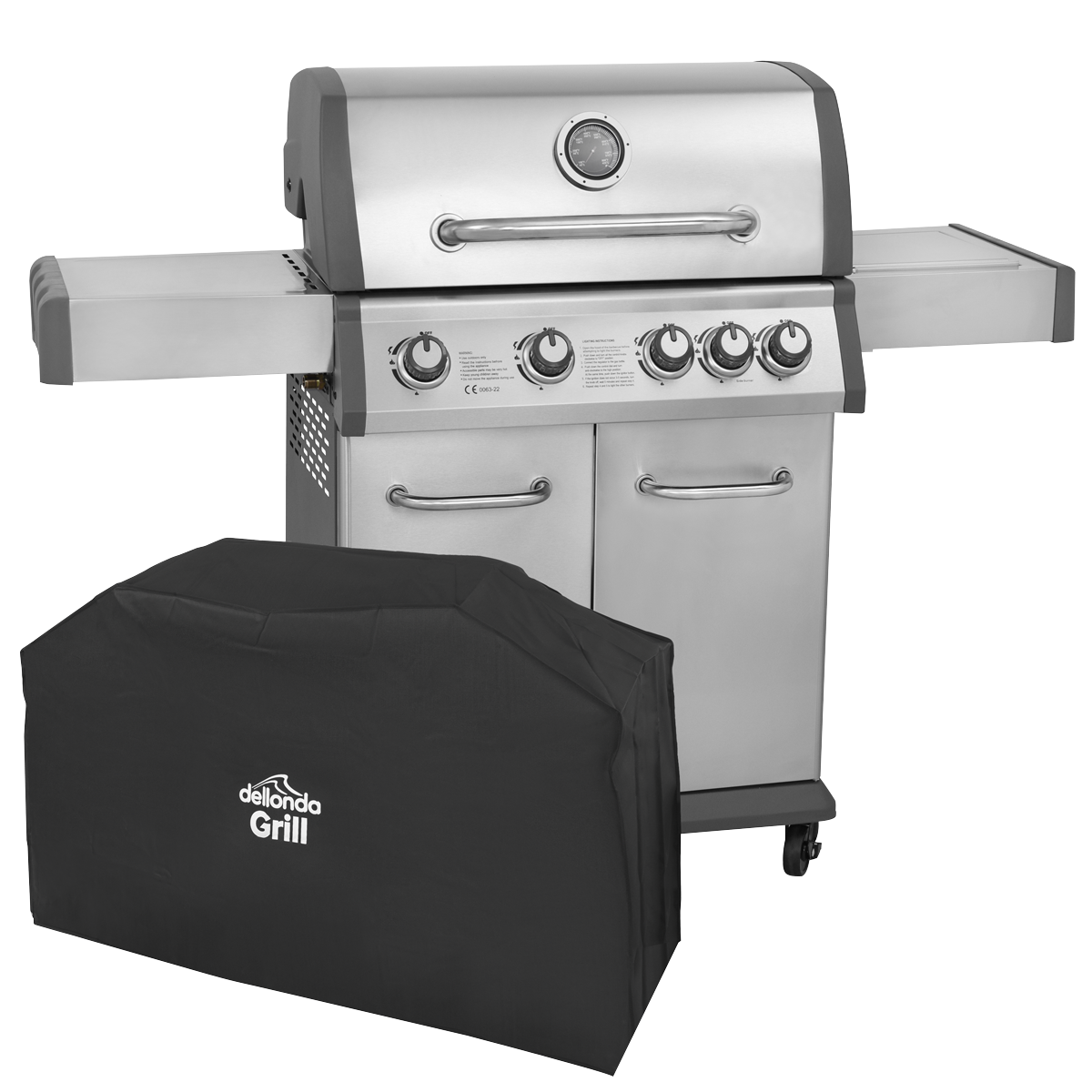 Dellonda 4+1 Burner Deluxe Gas BBQ Grill with Piezo Ignition & Thermometer & Cover - Stainless Steel