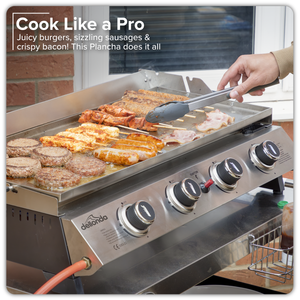 Dellonda 4 Burner Stainless Steel Portable Gas Plancha with Warming Rack 10kW