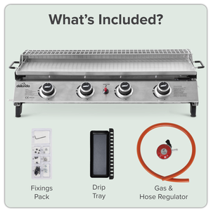 Dellonda 4 Burner Stainless Steel Portable Gas Plancha with Warming Rack 10kW