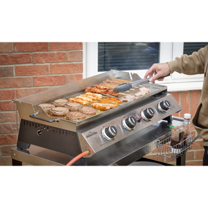 Dellonda 4 Burner Stainless Steel Portable Gas Plancha with Warming Rack 10kW