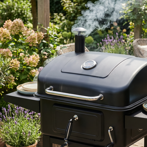 Dellonda Charcoal Grill BBQ Smoker & Trolley with 2 Side Shelves - Black
