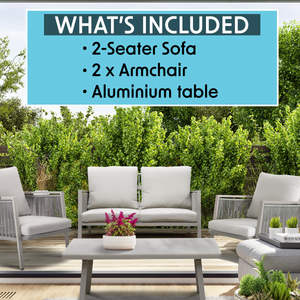 Dellonda DG56 Fusion Aluminium 4 Piece Outdoor Garden Patio Corner Sofa & Coffee Table Set, Light Grey