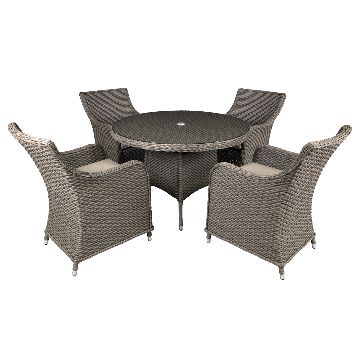 Dellonda Chester Rattan Wicker Outdoor Dining Set with Tempered Glass Tabletop 5pc
