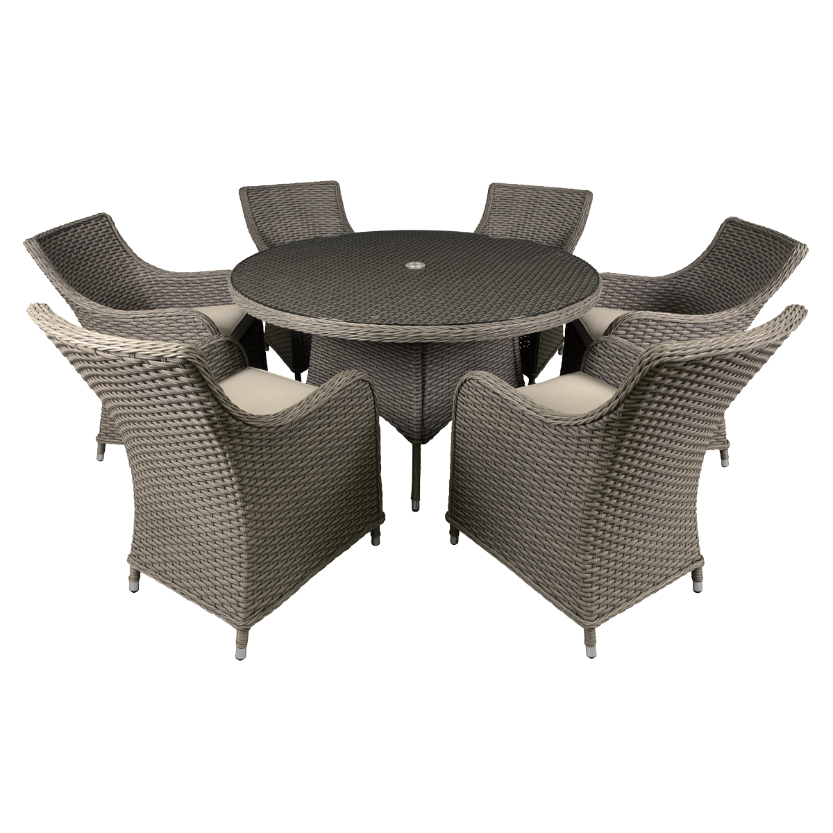 Dellonda Chester Rattan Wicker Outdoor Dining Set with Tempered Glass Tabletop 7pc
