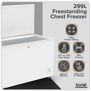 Baridi Freestanding Chest Freezer 299L Capacity - White