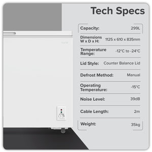 Baridi Freestanding Chest Freezer 299L Capacity - White