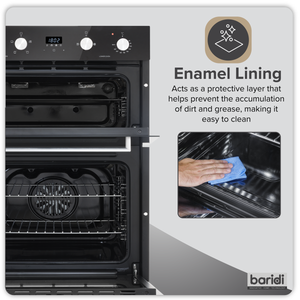 Baridi 72cm Built-Under Double Oven, 74L Capacity, Energy Rating A - Black
