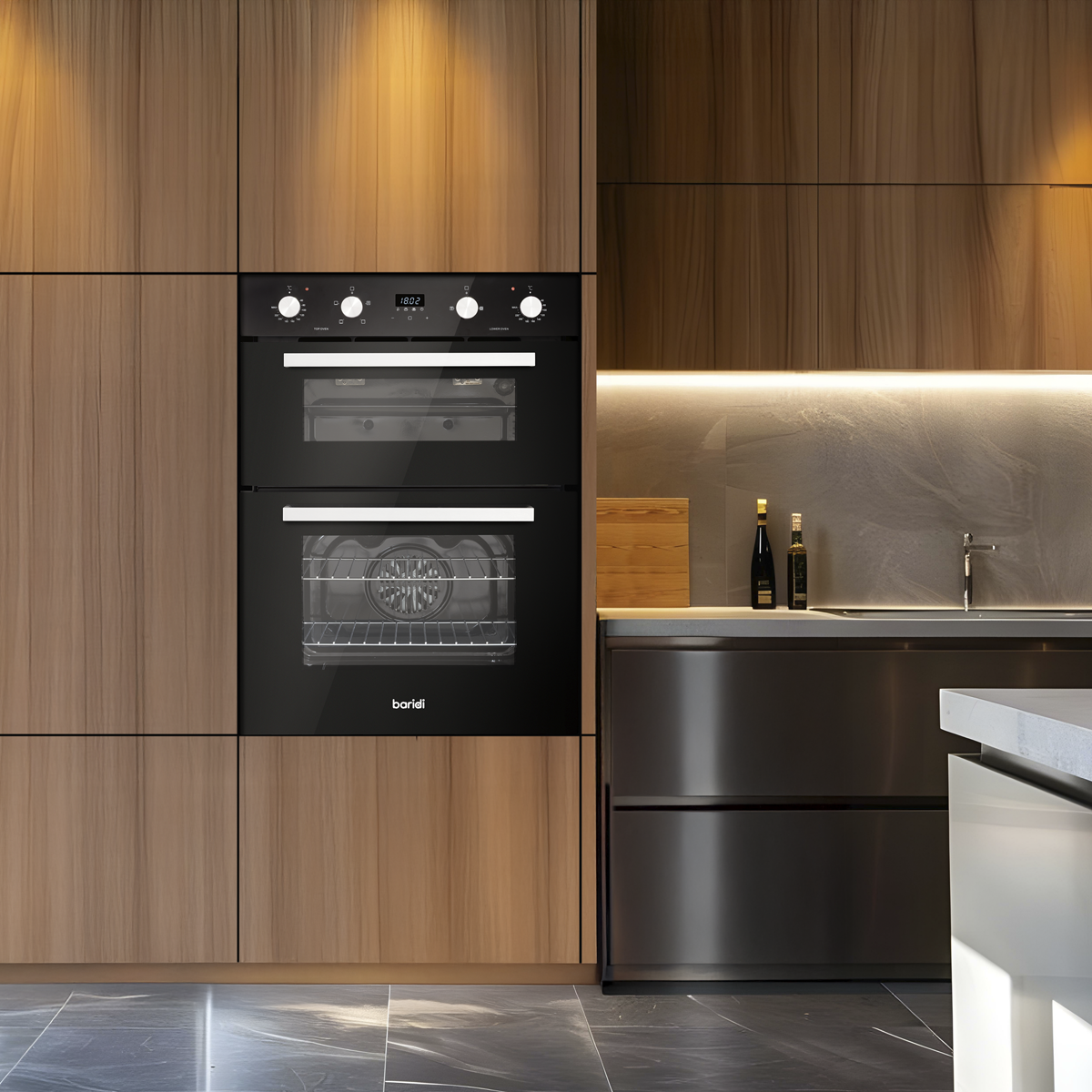 Baridi 72cm Built-Under Double Oven, 74L Capacity, Energy Rating A - Black