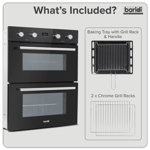 Baridi 72cm Built-Under Double Oven, 74L Capacity, Energy Rating A - Black