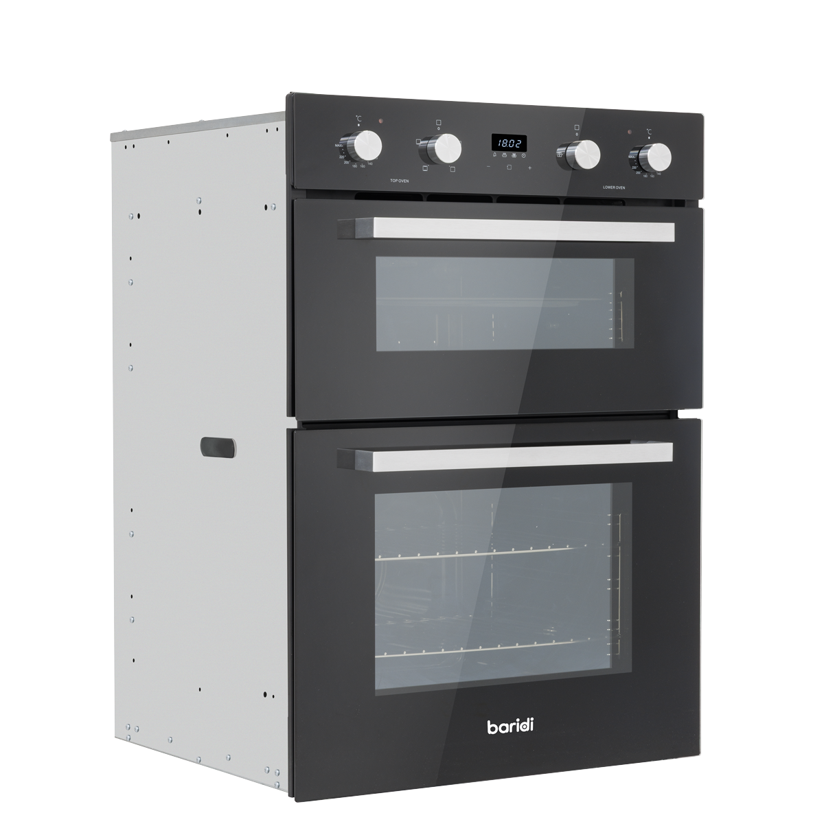 Baridi 72cm Built-Under Double Oven, 74L Capacity, Energy Rating A - Black