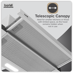 Baridi Telescopic Cooker Hood with Aluminium Filters 60cm - Stainless Steel