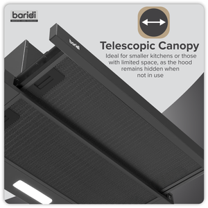Baridi Telescopic Cooker Hood with Aluminium Filters 60cm - Black