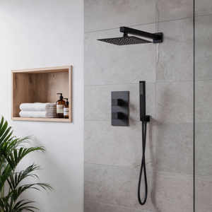 Concealed Thermostatic Shower Set 20 x 20cm Square Head & Hand Shower - Black