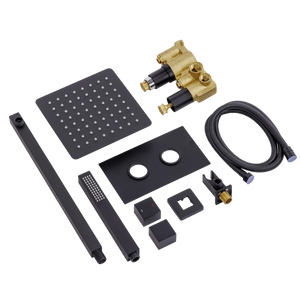 Concealed Thermostatic Shower Set 20 x 20cm Square Head & Hand Shower - Black