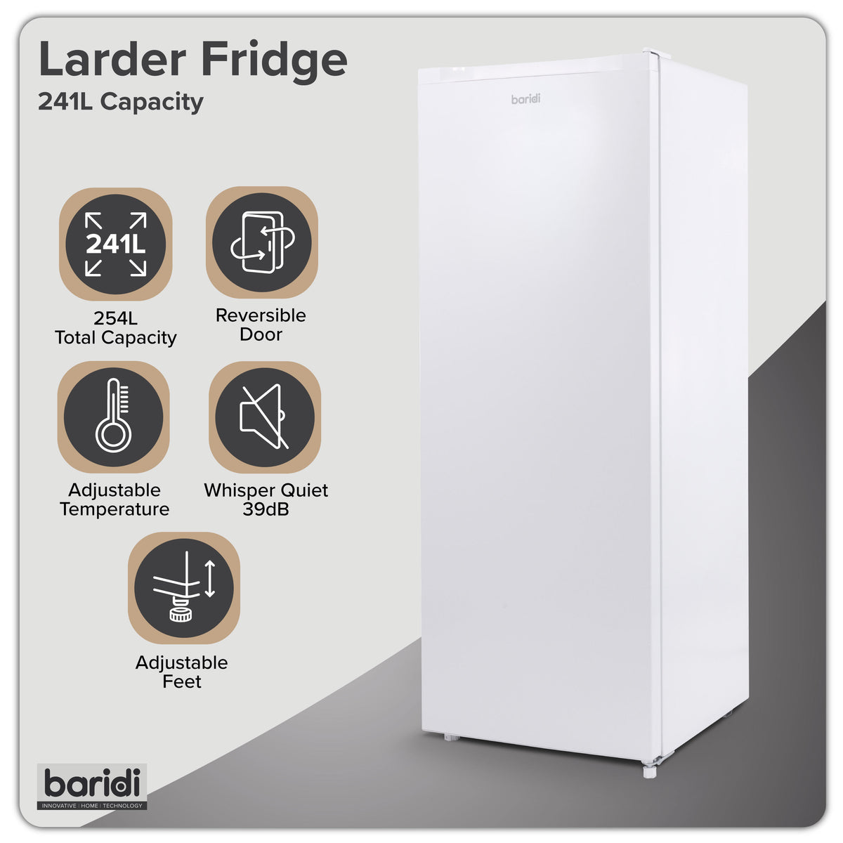 Baridi Freestanding Larder Fridge 241L – White