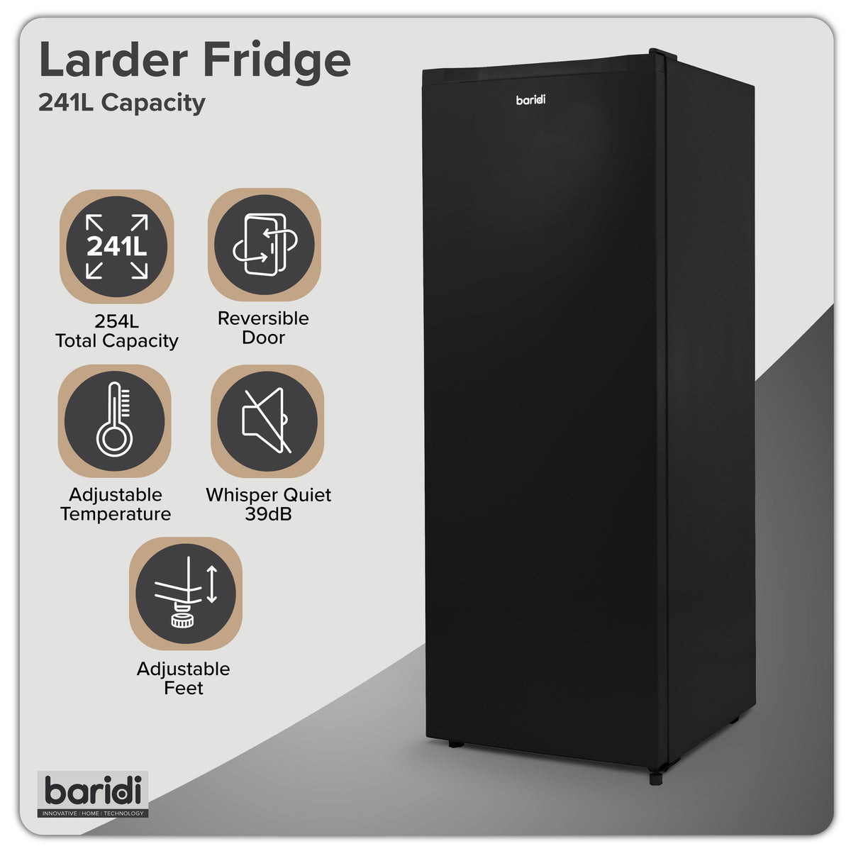 Baridi Freestanding Larder Fridge 241L – Black