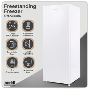 Baridi Freestanding Tall Freezer 177L Capacity – White