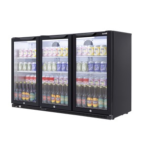Baridi Back Bar Drinks Fridge/Cooler with Triple Hinged Door & Security Lock 307L - Black