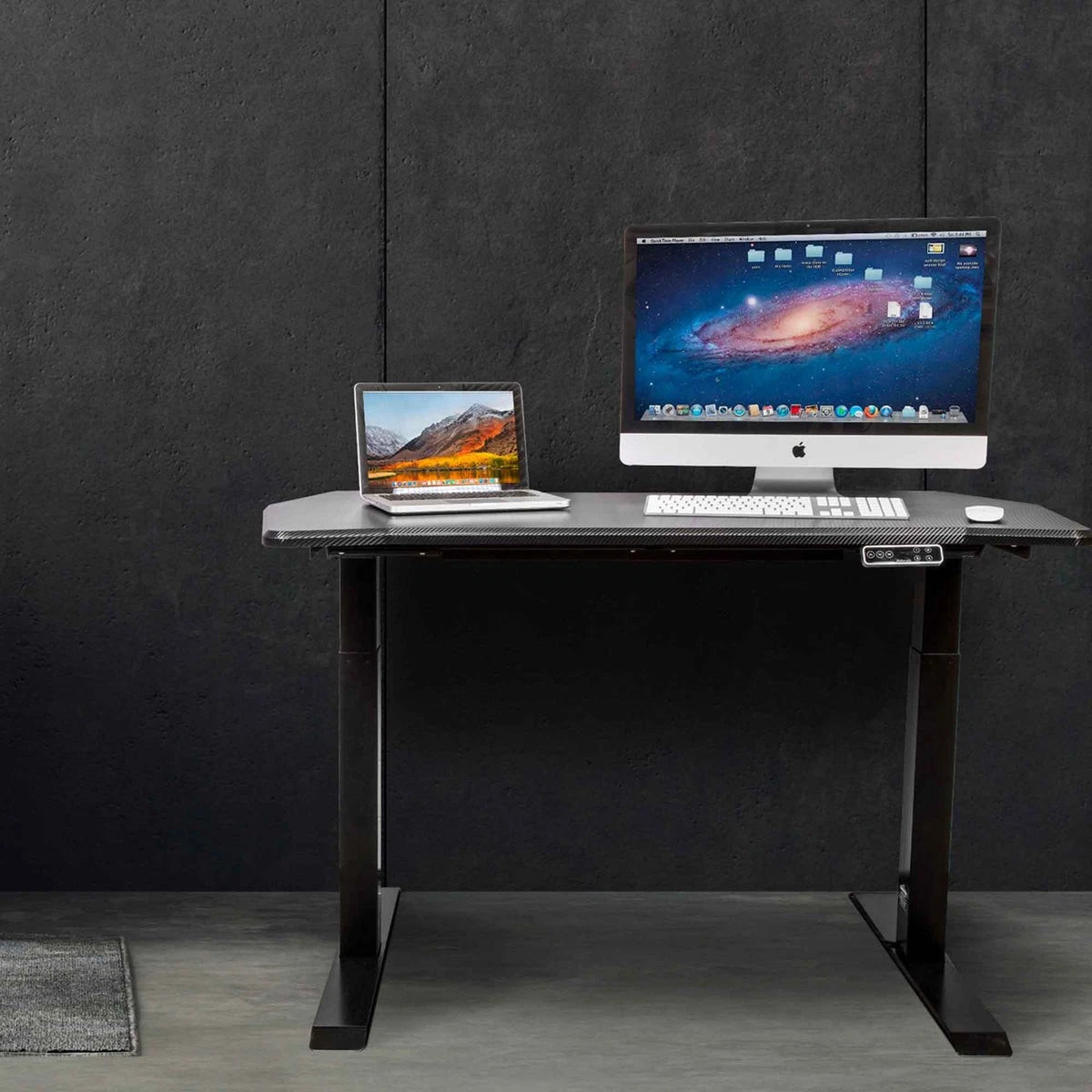 Dellonda Dual Motor Height-Adjustable Desk, 140 x 70cm, Carbon Fibre Desktop (DH35) (Factory Refurbished A)