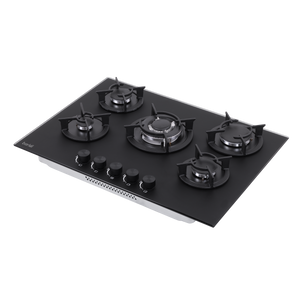 Baridi 70cm Gas Hob Matt Black with 5 Burners, Cast Iron Supports & Auto Ignition 10.4kW
