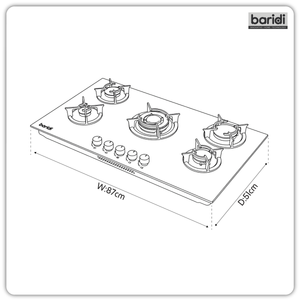 Baridi 90cm Gas Hob Matt Black 5 Burners Cast Iron Supports & Auto Ignition 10.4kW