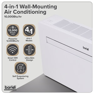 Baridi 4-in-1 Smart Monobloc Wall-Mounting Air Conditioning Unit 12,000Btu/hr - White