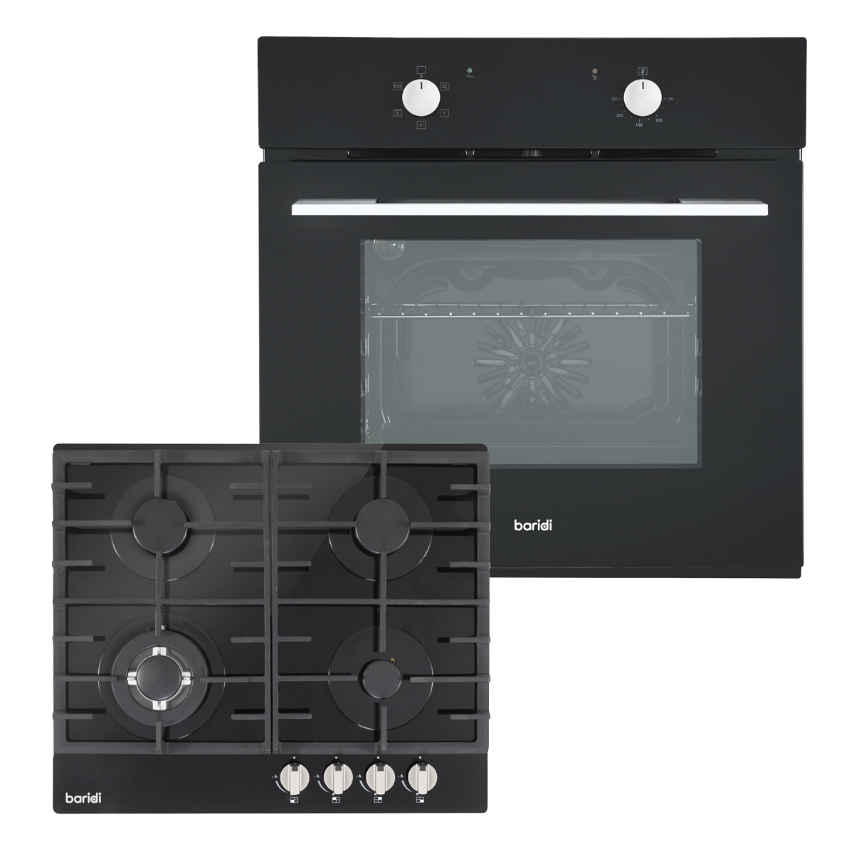 Baridi Integrated Fan-Assisted Oven & Black Glass Gas Hob Appliance Bundle - 60cm