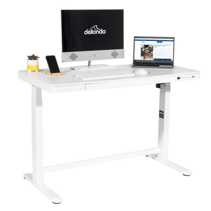 Dellonda Single Motor Ultra-Quiet Electric Desk with Control Panel, USB Port & Drawer - White Desktop