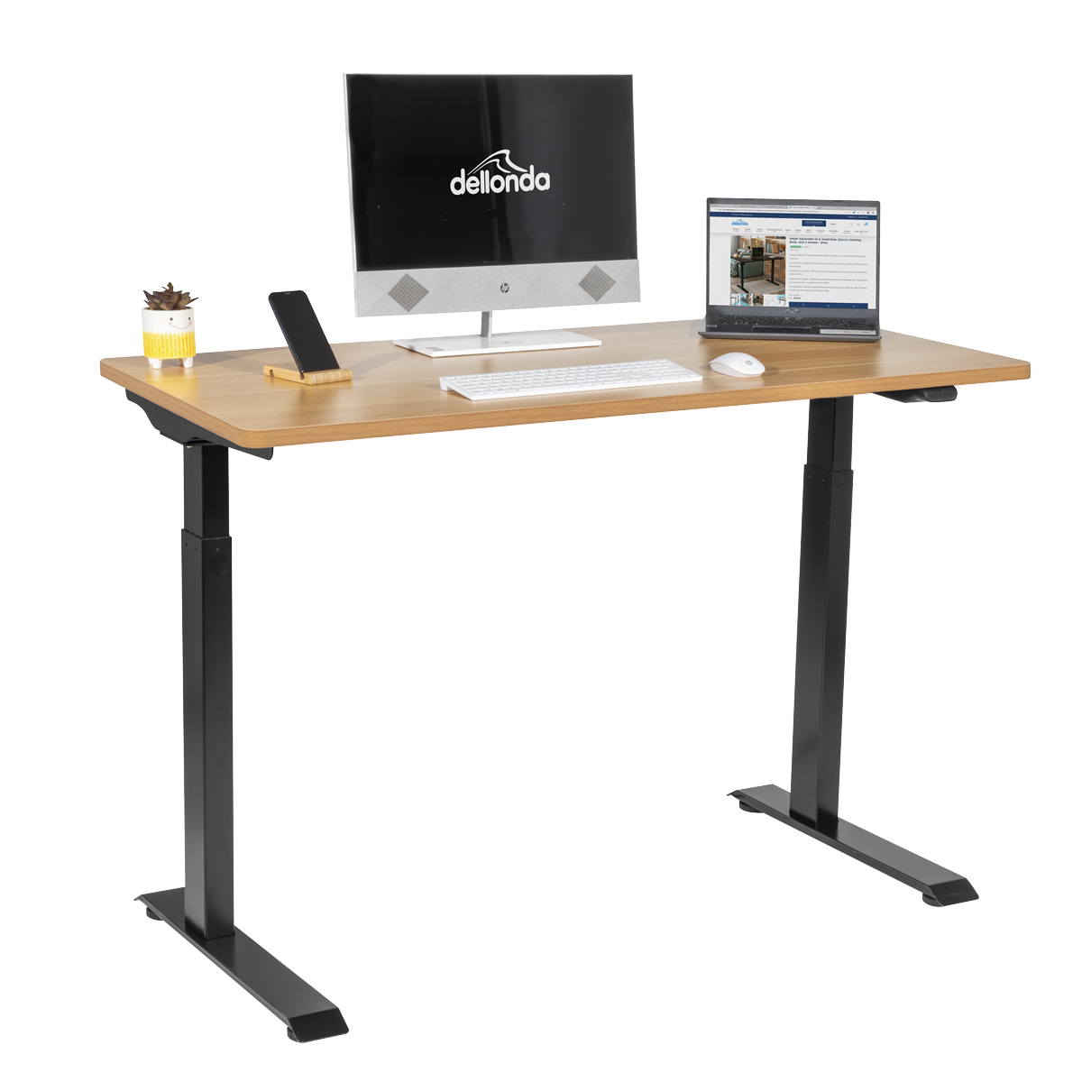 Dellonda Single Motor Height-Adjustable Desk, 120 x 60cm, Oak Desktop (DH66)