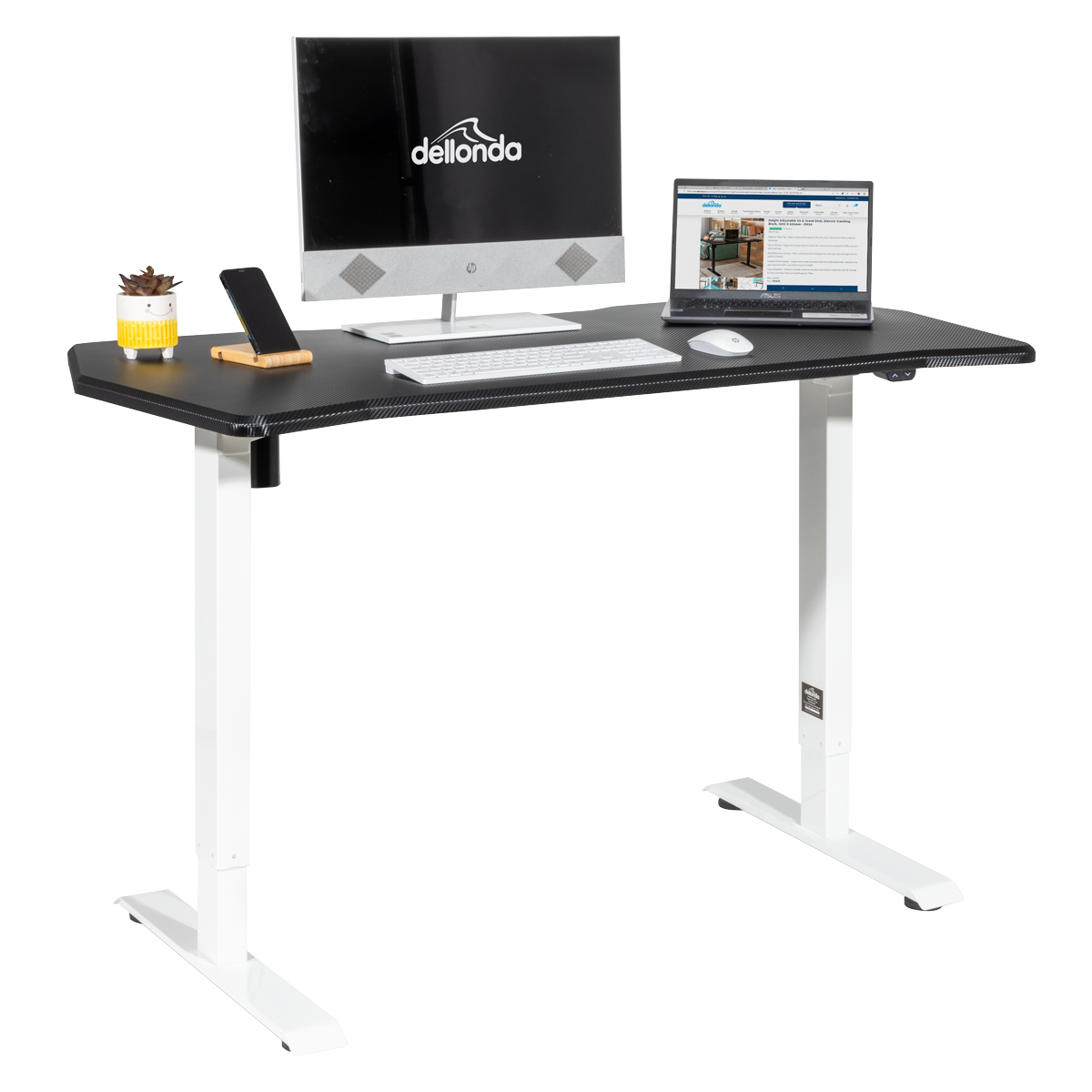 Dellonda Single Motor Height-Adjustable Desk, 140 x 70cm, Carbon Desktop (DH70)