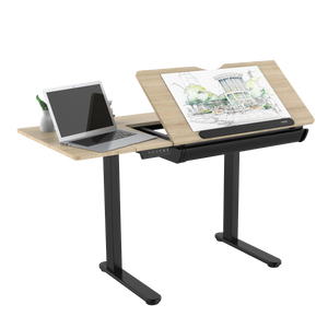 Dellonda Single Motor Ultra-Quiet Electric Adjustable Drawing Table with 40° Tilt, Drawer & Side Table
