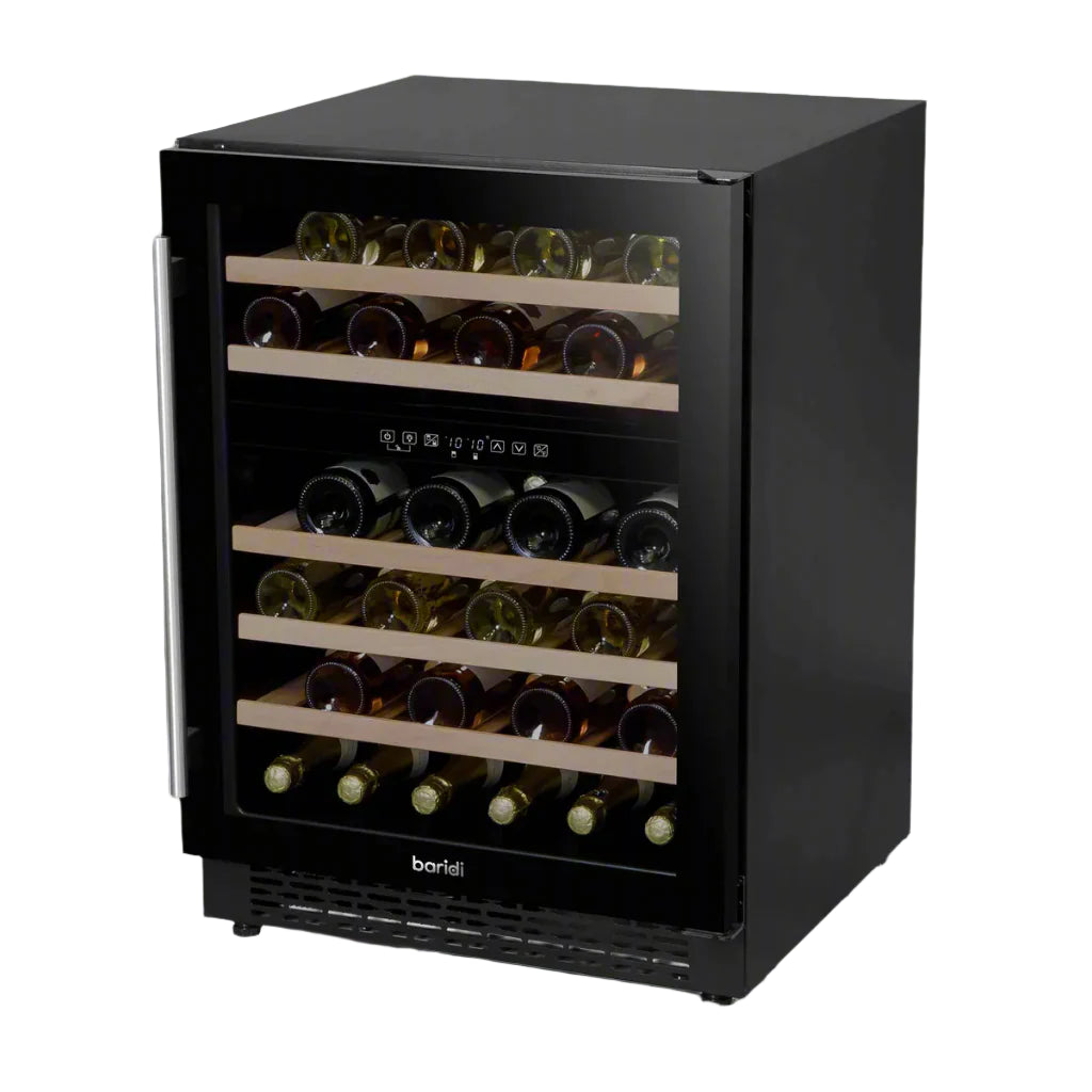 Baridi DH79 Dual Zone Under-Counter Freestanding Wine Cooler Fridge with Digital Touchscreen Controls & LED Light, 46 Bottle Capacity, Black