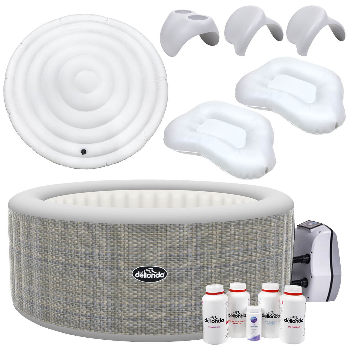 Dellonda 4-6 Person Inflatable Hot Tub/Spa with Smart Pump & Starter Kit - Rattan Effect