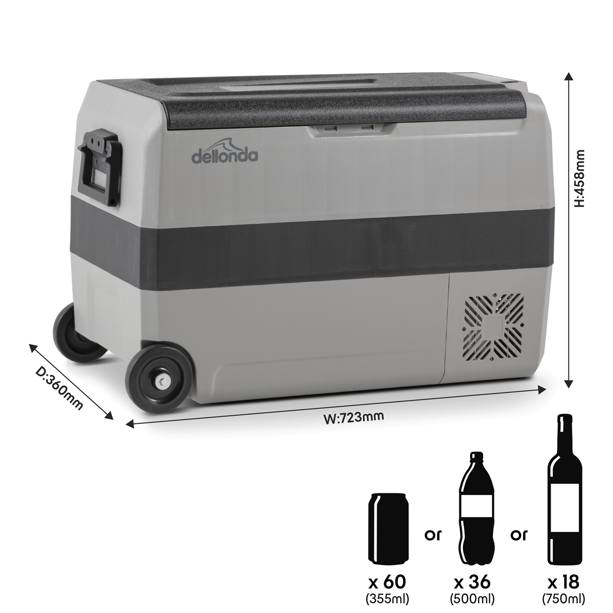 Dellonda DL14 Dual Zone Portable Fridge, Freezer & Cool Box with LED Display, 50 Litre Capacity, 12/24V