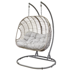 Dellonda DG61 Double Pod Rattan Wicker Garden Outdoor Seating Hanging Swing Egg Chair with Cushions
