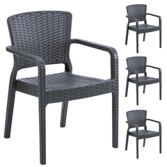 Dellonda DG203 Stackable Outdoor Garden Patio Dining Table Chairs Seats with Armrests Set of 6 Anthracite Grey