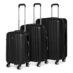Dellonda DL11 3 Piece Lightweight ABS Hard Shell Suitcase Luggage Set with TSA Lock Black