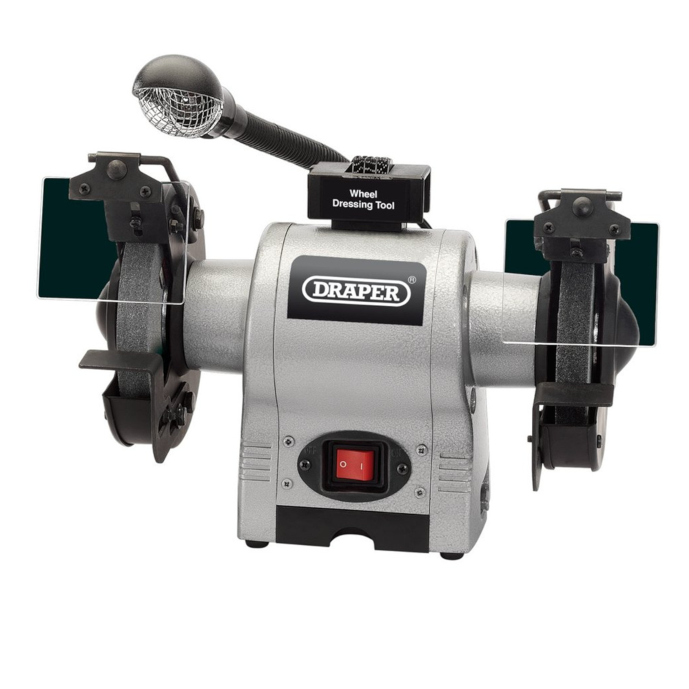 Draper 05095 Heavy Duty Bench Mounted Garage Workshop Grinder with Work Light 150mm 370W 230V