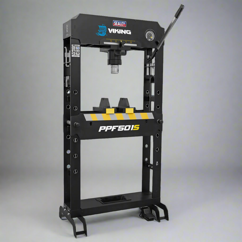 Viking Floor Type Air/Hydraulic Press with Sliding Ram and Foot Pedal 50 Tonne
