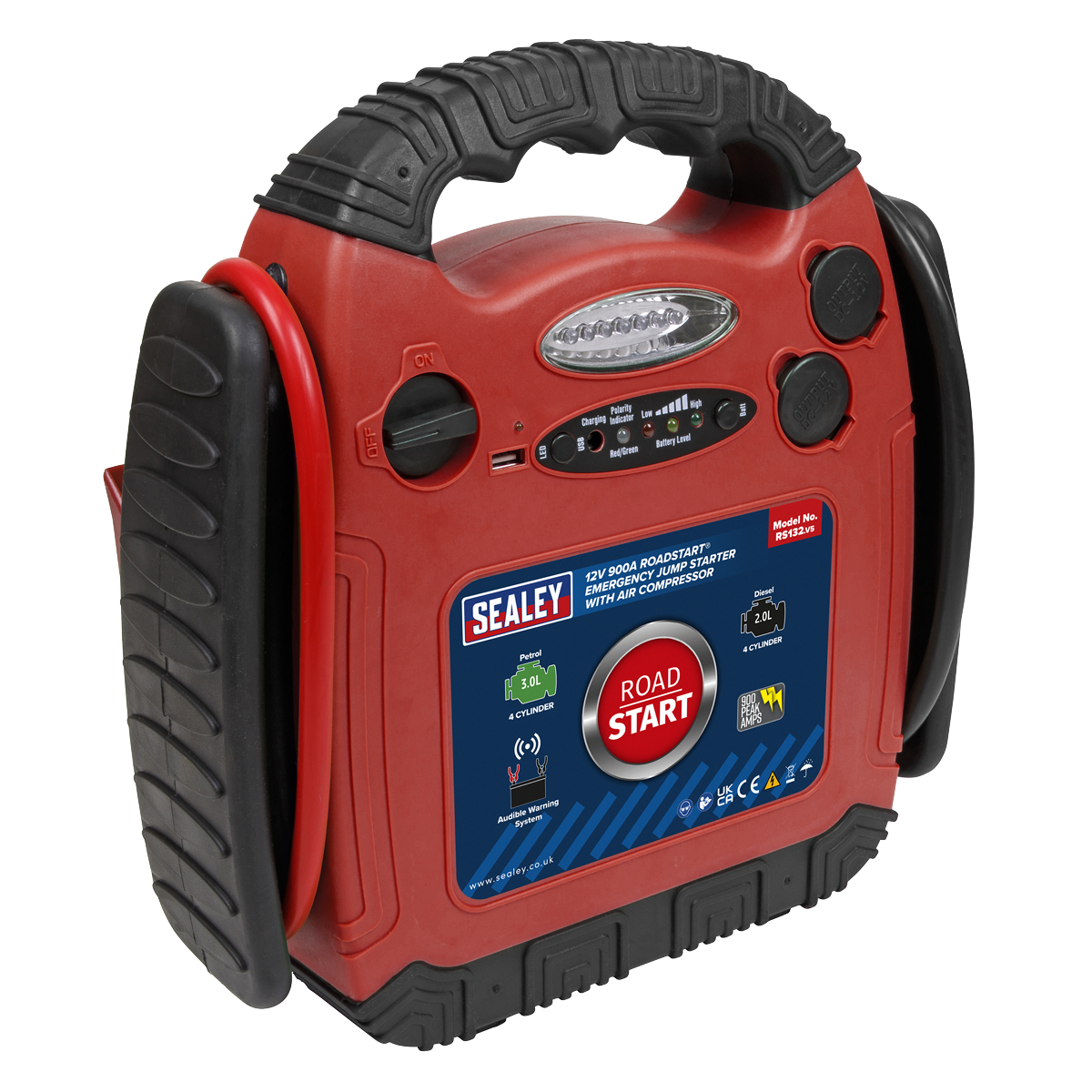 RoadStart® 12V Emergency Jump Starter with Air Compressor 900 Peak Amps