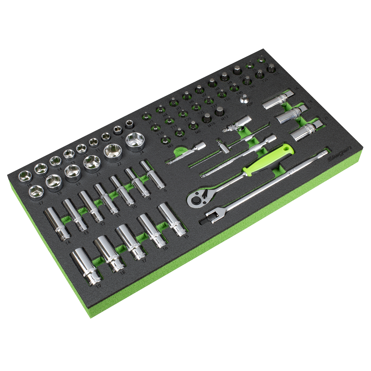 Siegen Socket Set with Tool Tray 3/8"Sq Drive 62pc