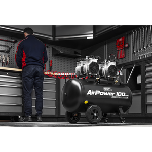 100L Low Noise Direct Drive Oil Free Air Compressor, 2 x 2hp