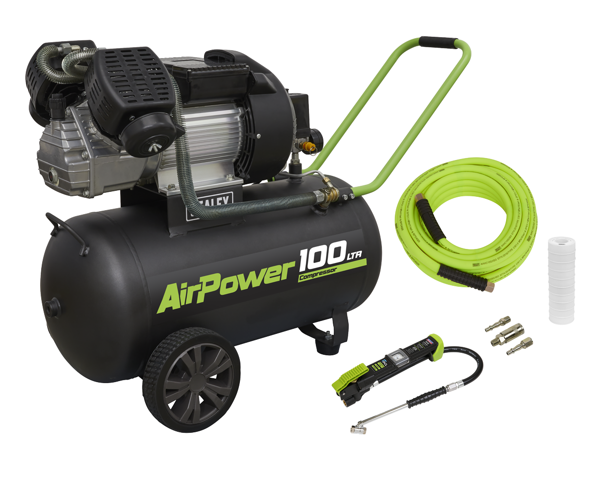 100L Direct Drive V-Twin Air Compressor 3hp with Air Accessory Kit