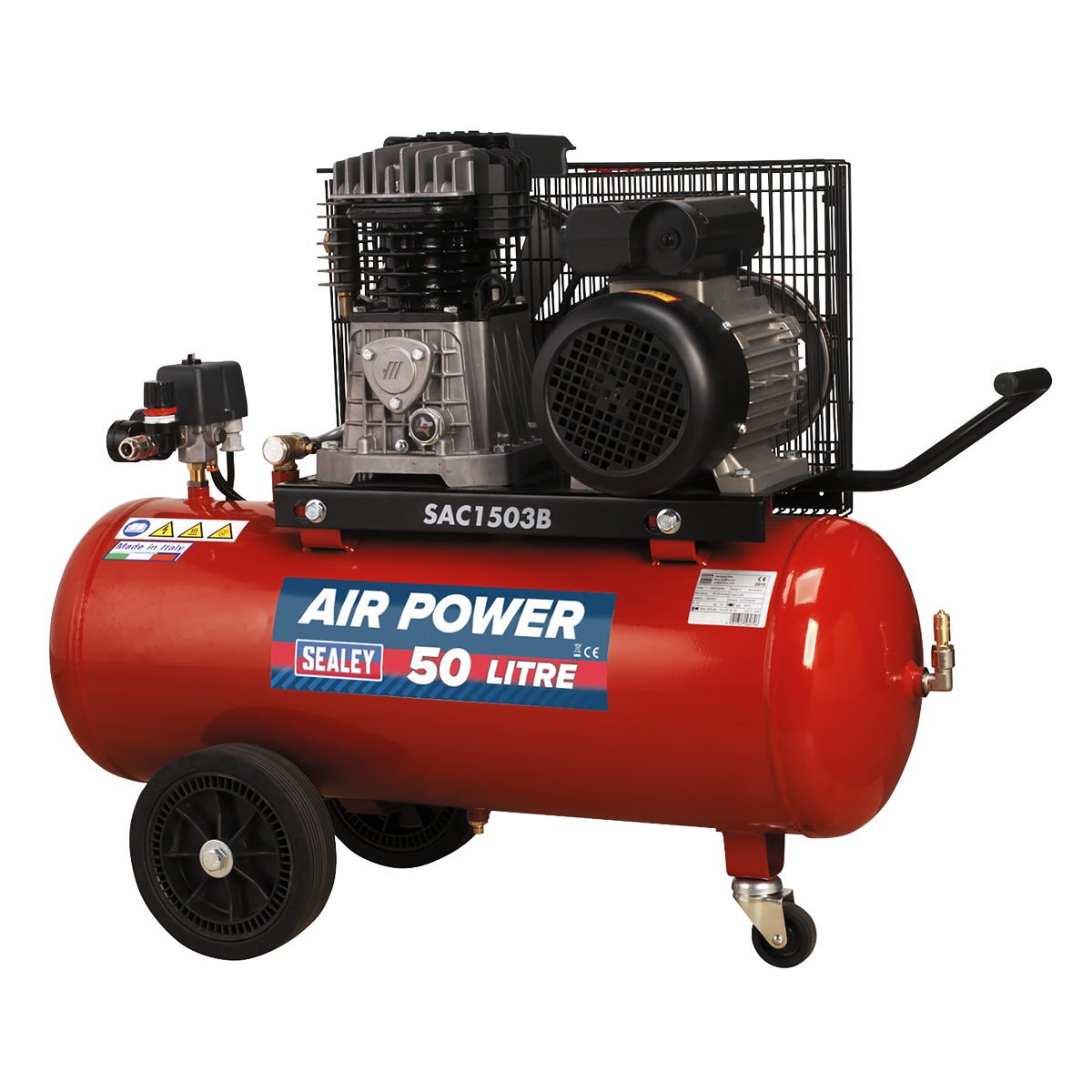 50L Belt Drive Air Compressor with Cast Cylinders & Wheels 3hp