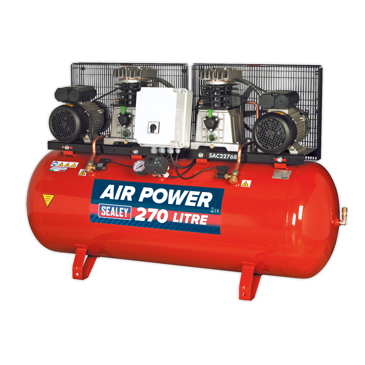 270L Belt Drive Air Compressor with Cast Cylinders 2 x 3hp